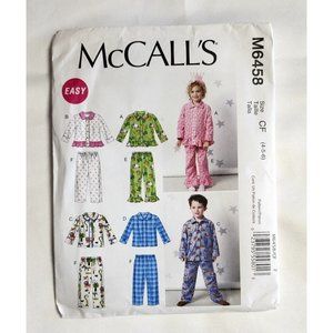 McCall"s Sewing Pattern M6458 Child's Pajamas Size CF 4 -6